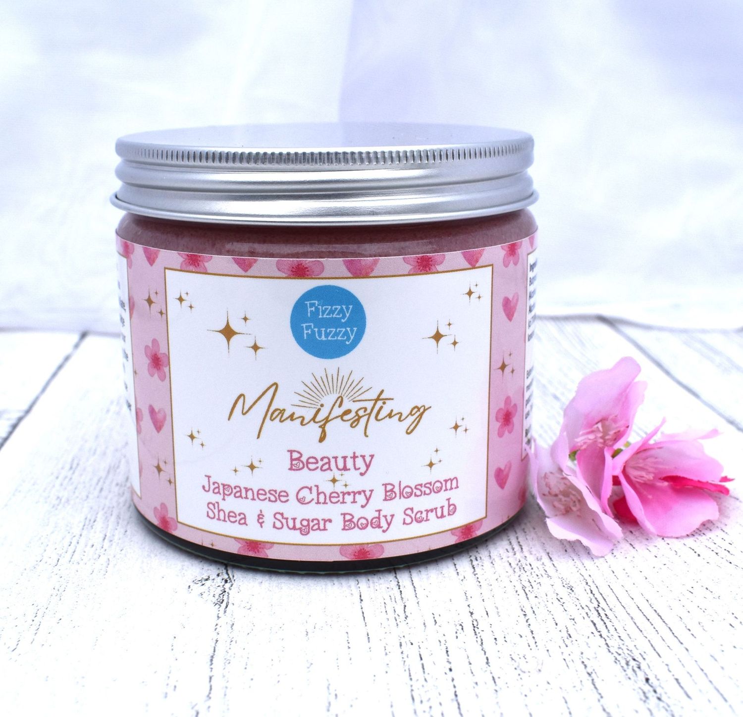 Fizzy Fuzzy Japanese Cherry Blossom Exfoliating Shea & Sugar Body Scrub | Manifesting Beauty | Body Polish | Sugar Scrub | Vegan | Plastic Free | Handmade by Fizzy Fuzzy
