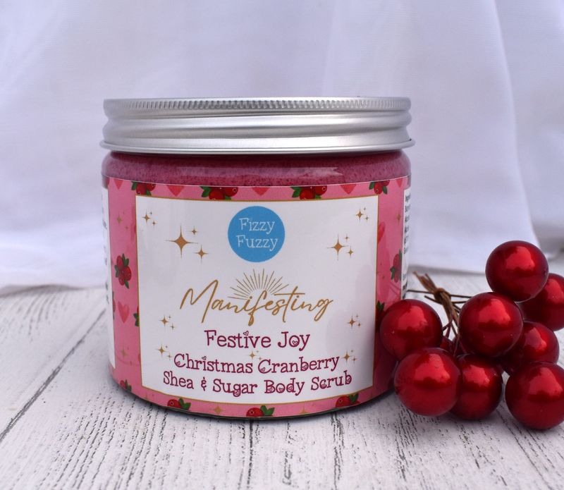 Fizzy Fuzzy Christmas Cranberry Exfoliating Shea & Sugar Body Scrub | Manifesting Festive Joy | Body Polish | Sugar Scrub | Vegan | Plastic Free | Handmade by Fizzy Fuzzy