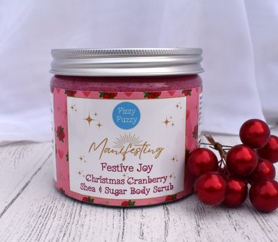 Fizzy Fuzzy Christmas Cranberry Exfoliating Shea & Sugar Body Scrub | Manifesting Love | Body Polish | Sugar Scrub | Vegan | Plastic Free | Handmade by Fizzy Fuzzy