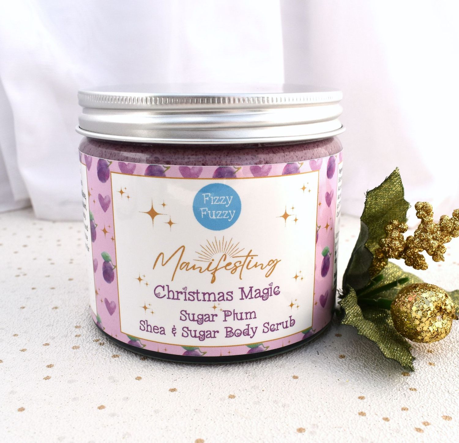 Fizzy Fuzzy Sugar Plum Exfoliating Shea & Sugar Body Scrub | Manifesting Christmas Magic | Body Polish | Sugar Scrub | Vegan | Plastic Free | Handmade by Fizzy Fuzzy