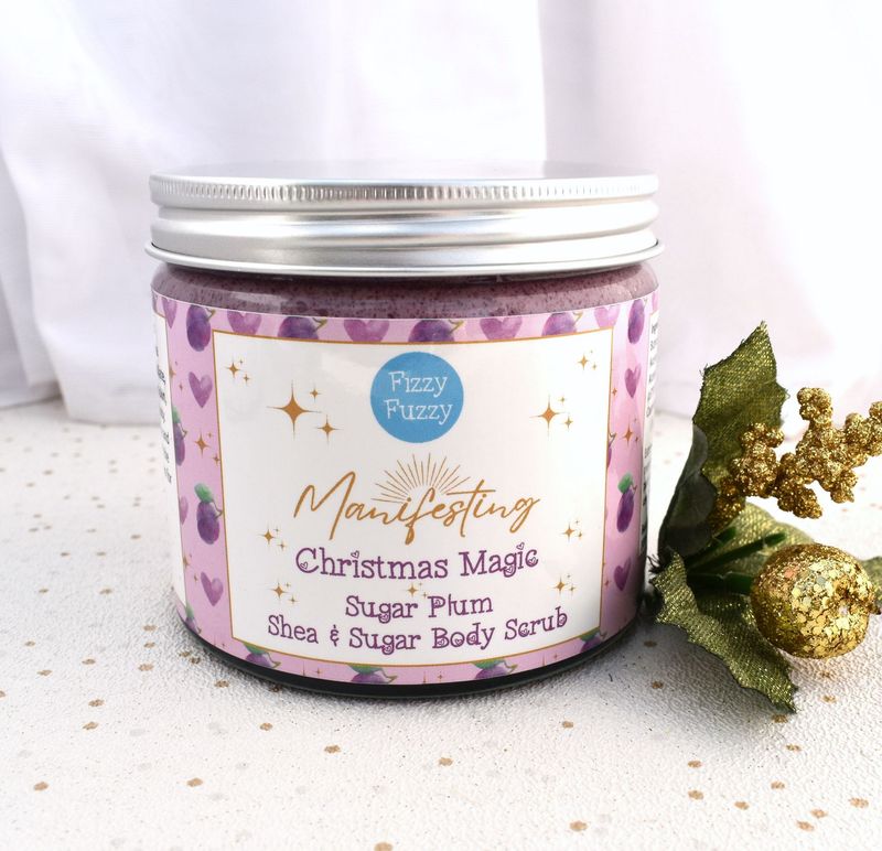 Fizzy Fuzzy Sugar Plum Exfoliating Shea & Sugar Body Scrub | Manifesting Christmas Magic | Body Polish | Sugar Scrub | Vegan | Plastic Free | Handmade by Fizzy Fuzzy