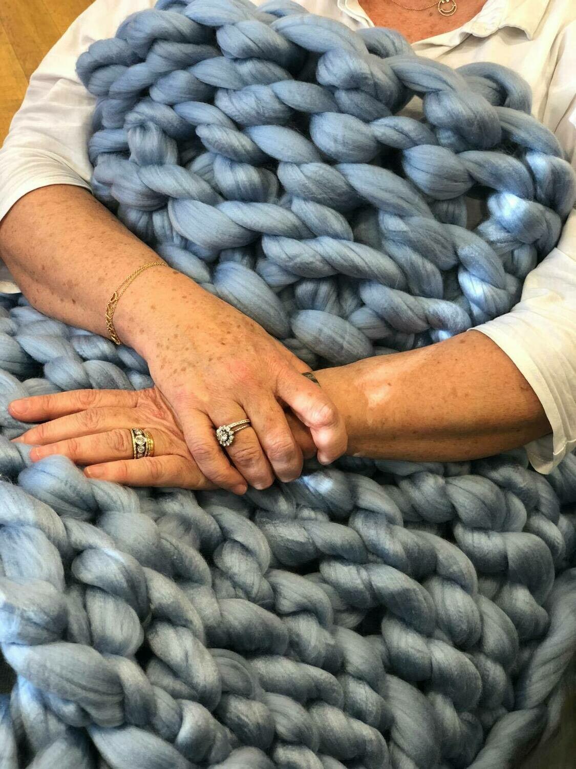 Beginners Arm knit a throw workshop at The Square Deal, Huntly