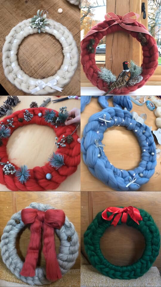 Beginners Chunky knit Christmas Wreath workshop at Make Studio, Durno