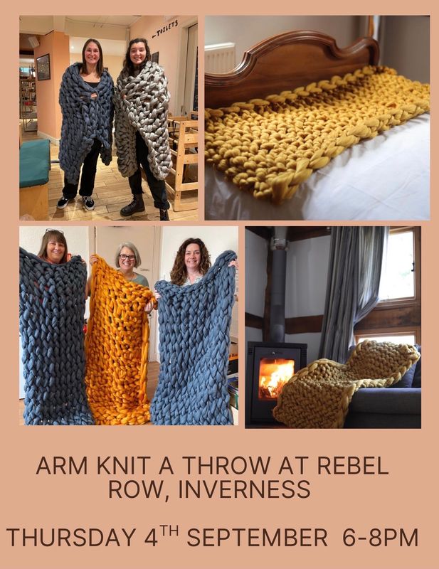 Beginners Arm knit a throw workshop at Rebel Row, Inverness