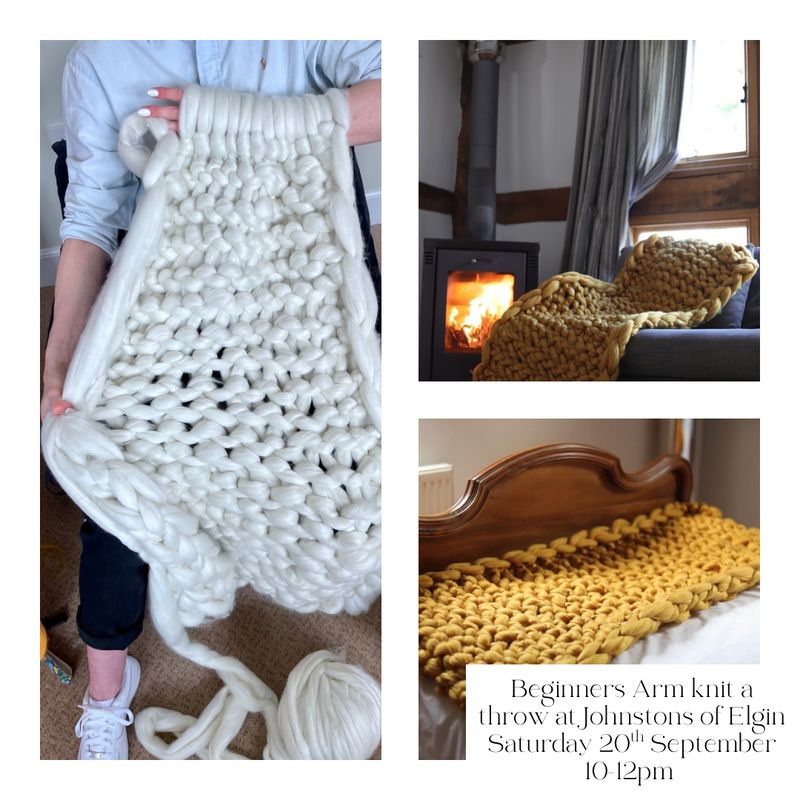 Beginners Arm knit a throw workshop at Johnstons of Elgin