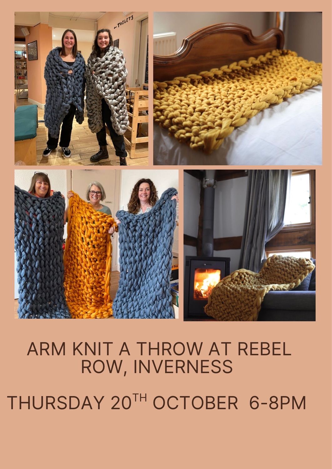 Beginners Arm knit a throw workshop at Rebel Row, Inverness