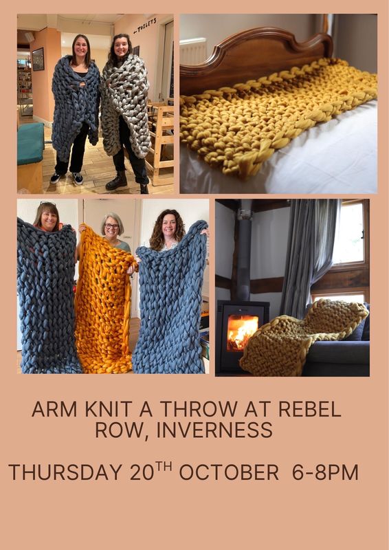 Beginners Arm knit a throw workshop at Rebel Row, Inverness