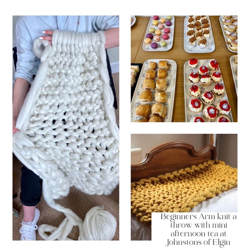 Beginners Arm knit a throw workshop with Mini Afternoon Tea at Johnstons of Elgin