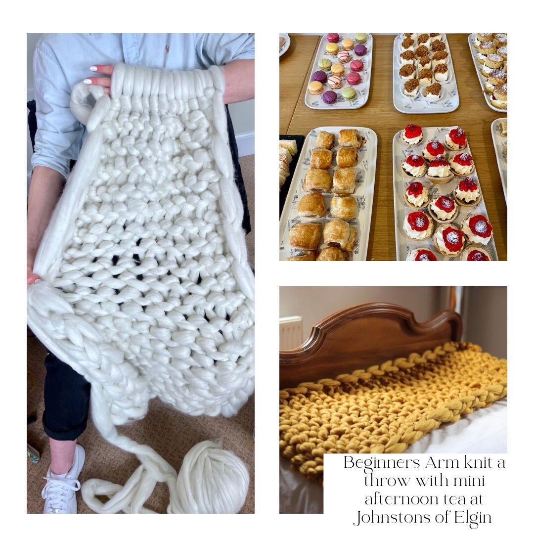 Beginners Arm knit a throw workshop with Mini Afternoon Tea at Johnstons of Elgin