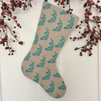 Christmas Stocking - Frond
Jade on rustic linen