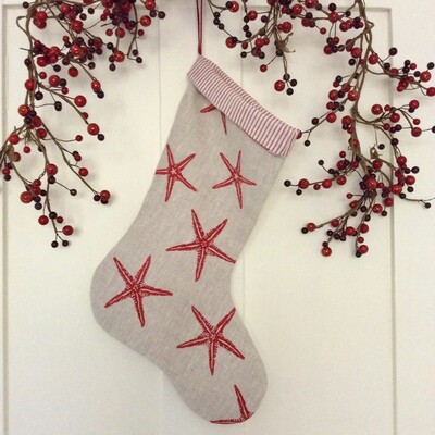 Christmas Stocking - Starfish
Nordic Red on light oatmeal linen