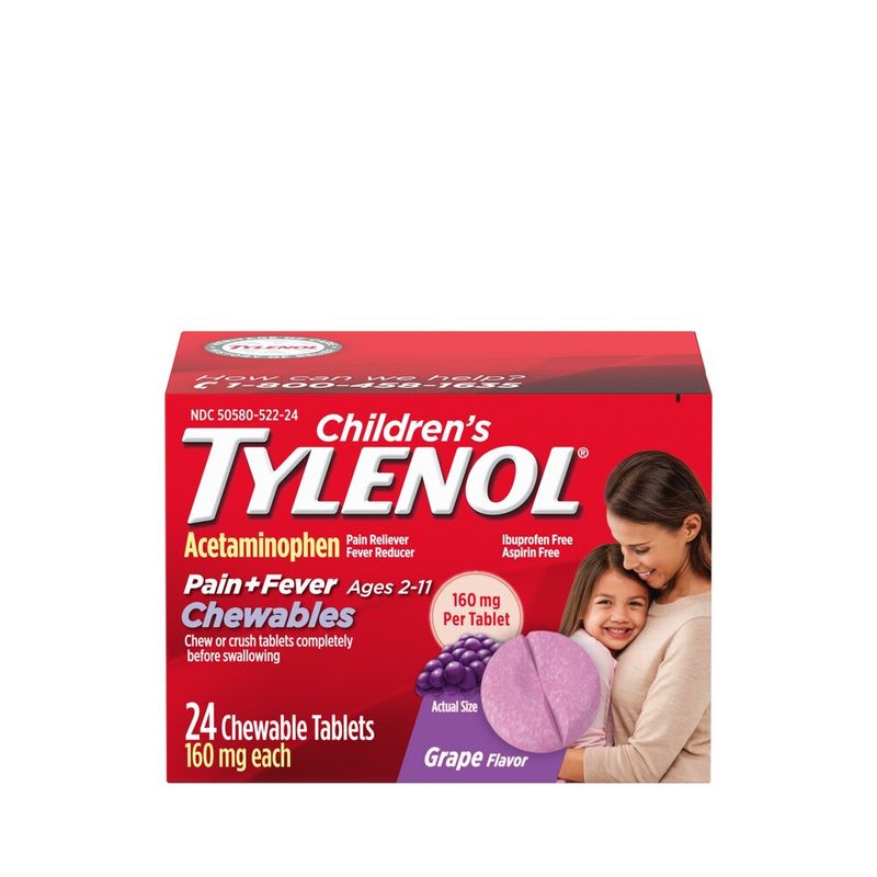 Tylenol Children&#39;s Pain + Fever Chewable Tablets Grape 24 CT