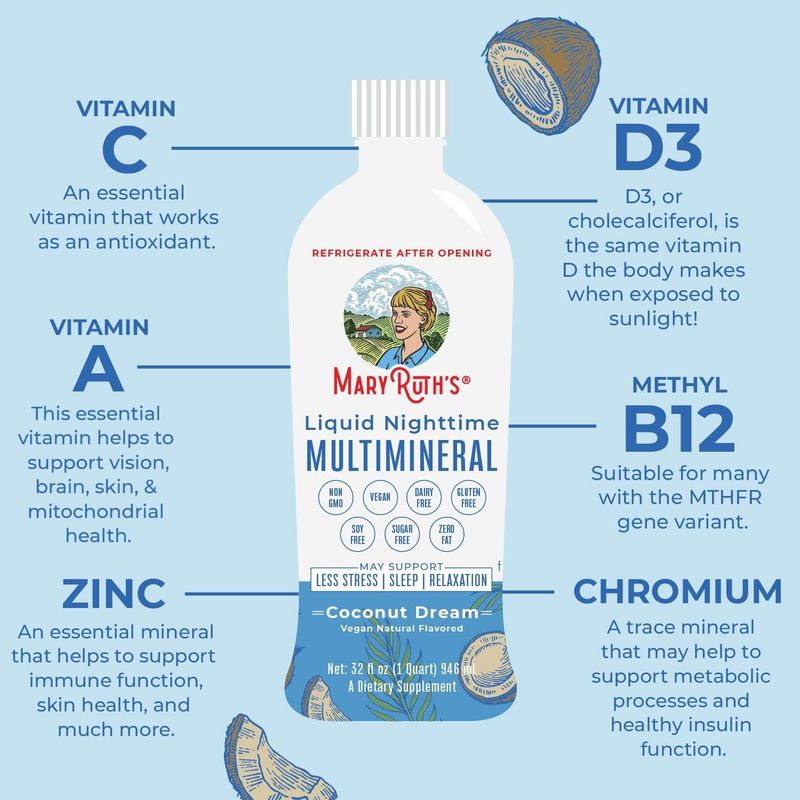 MaryRuth&#39;s Nighttime Multimineral Magnesium Supplement, Vegan, Sugar Free, 32 Fl Oz, Unisex