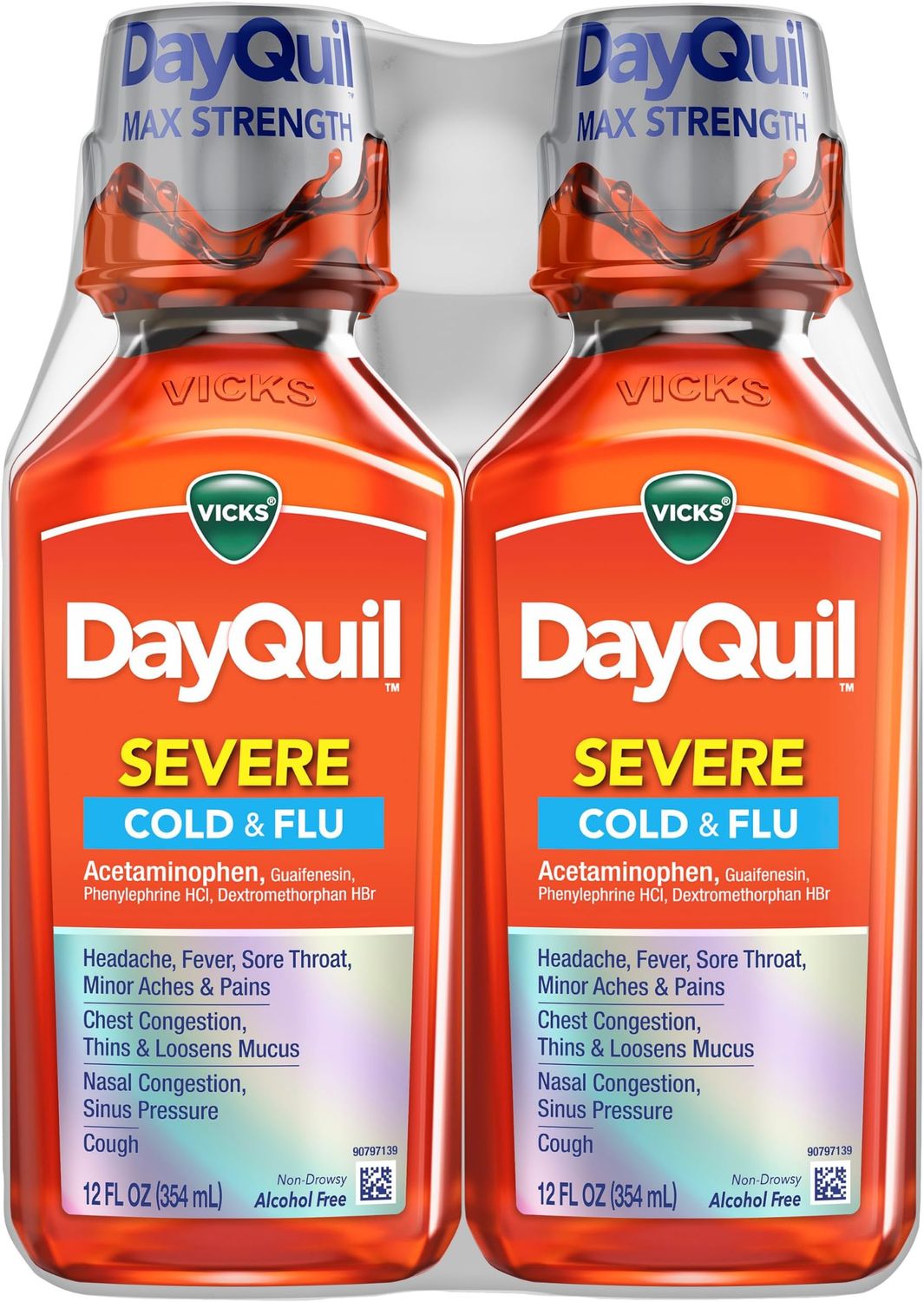 Vicks DayQuil and NyQuil Severe Cold and Flu Liquid, Cold and Flu Medicine for Adults, 2x12 Fl oz Vicks DayQuil and NyQuil Severe Cold and Flu Liquid, Cold and Flu Medicine for Adults, 2x12 Fl oz