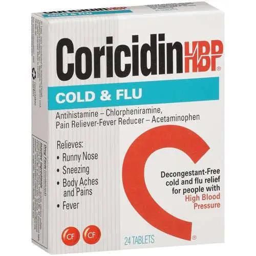 Coricidin HBP Multi-Symptom Cold & Flu Relief Tablets, for High Blood Pressure, 20 Count Coricidin HBP Multi-Symptom Cold & Flu Relief Tablets, for High Blood Pressure, 20 Count