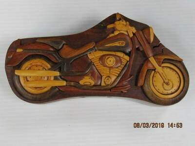 WOODEN INTARSIA MOTORCYCLE PUZZLE BOX