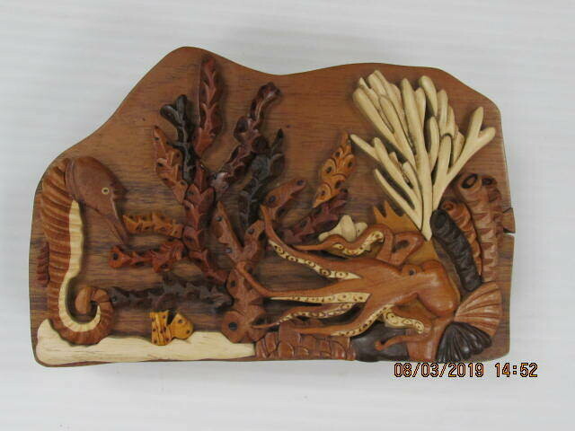 WOODEN PUZZLE  BOX SEA LIFE CORAL &amp; OCTOPUS
