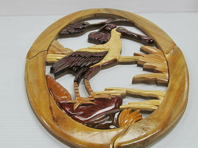 INTARSIA WALL PLAQUE  SPOONBILL BIRD