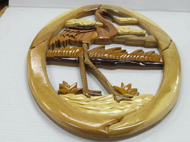 INTARSIA FLORIDA FLAMINGO WALL PLAQUE