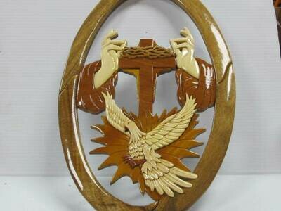 CROSSED WITH DOVE INTARSIA WALL PLAQUE