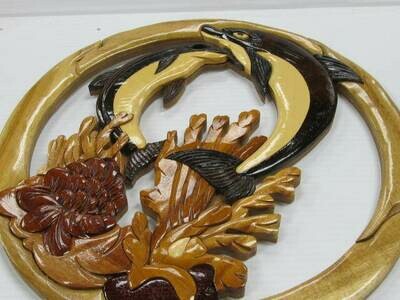 2 DOLPHINS  INTARSIA  WALL HANGER