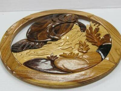 MANATEE WITH CORALS INTARSIA WALL PLAQUE