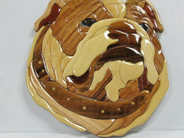 ENGLISH BULL DOG FACE INTARSIA WALL HANGER