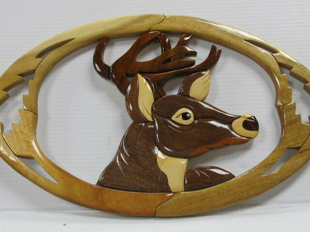 DEER HEAD INTARSIA WALL PLAQUE