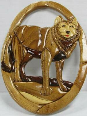 AMERICAN WOLF INTARSIA WALL PLAQUE