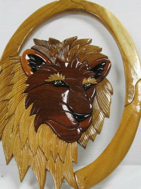 LION INTARSIA WALL PLAQUE