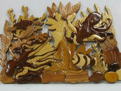 SEA LIFE CORAL REEF INTARSIA WALL PLAQUE