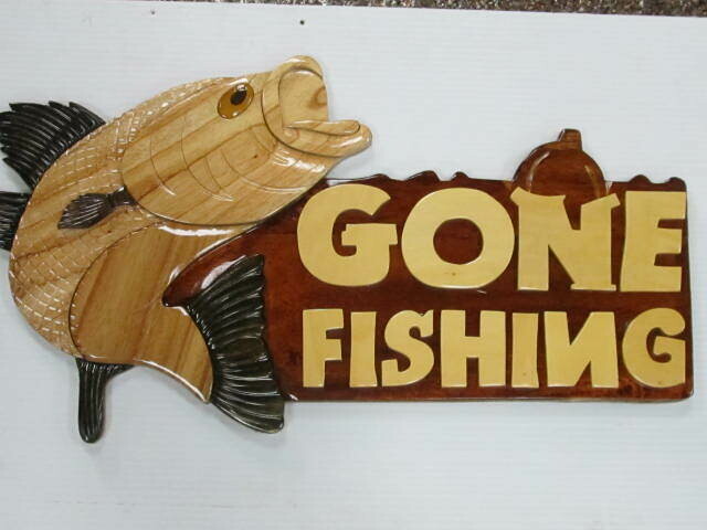 GONE FISHIN INTARSIA  WALL HANGER