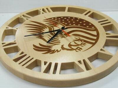WOODEN ENGRAVE EAGLE CLOCK WALL HANGER