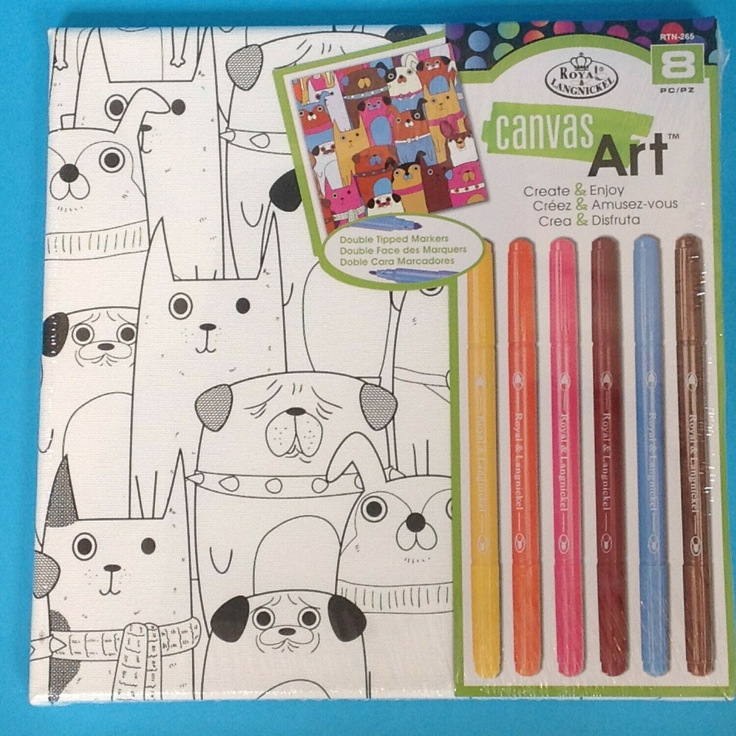 Canvas, dogs with double tipped marker pens
