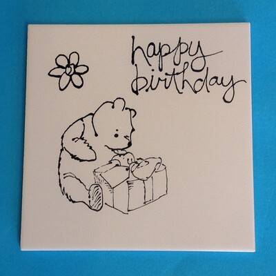 Tile 6&quot;, Happy Birthday Bear with parcel