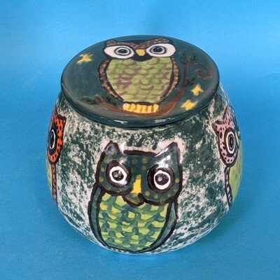 Pot with lid / Honey Jar, round sides, flat lid - 11.5 cm H