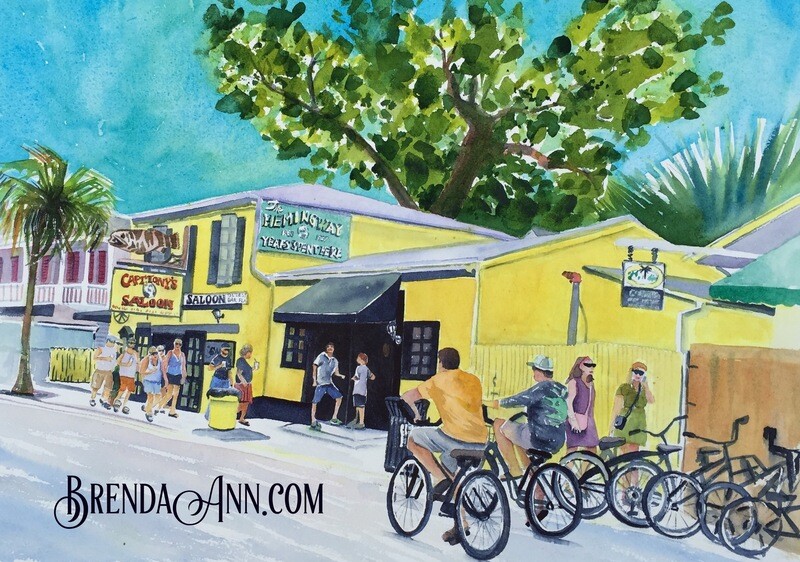 Key West Tropical Art - Captain Tony's Saloon Watercolor Print