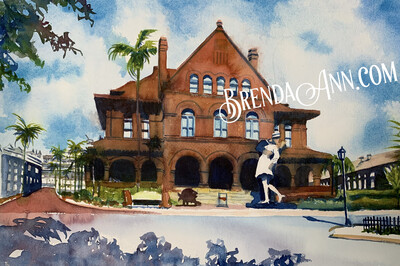 Tropical Key West Watercolor Wall Art Print - Custom House