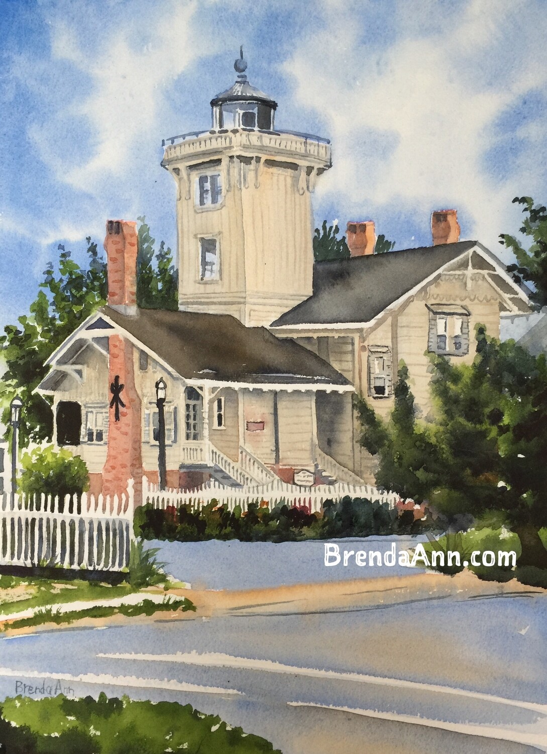 Hereford Inlet Lighthouse in North Wildwood, NJ - Hand Signed Archival New Jersey Watercolor Print