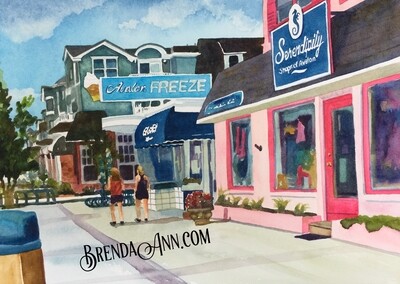 Avalon Freeze, Cafe Loren, and Serendipity Shops in Avalon, NJ - Hand Signed Archival Watercolor Print