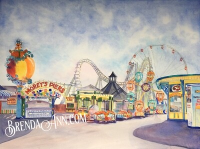 Wildwood NJ Art - Morey&#39;s Piers Boardwalk Watercolor Print