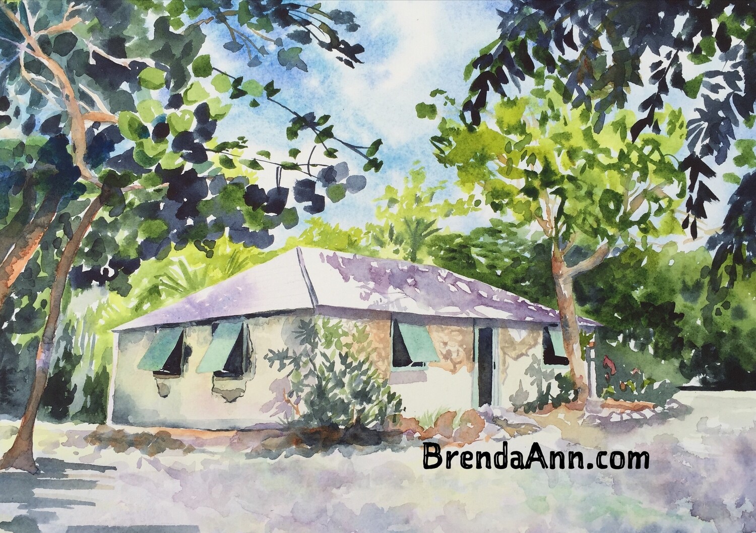 Key West Tropical Art - 
Crane Point Historic Adderley House Watercolor Print
