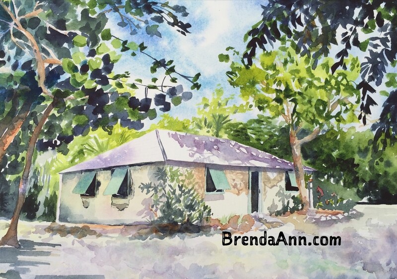 Key West Tropical Art -
Crane Point Historic Adderley House Watercolor Print