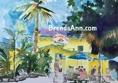 Key West Tropical Art -  No Name Pub Watercolor Print