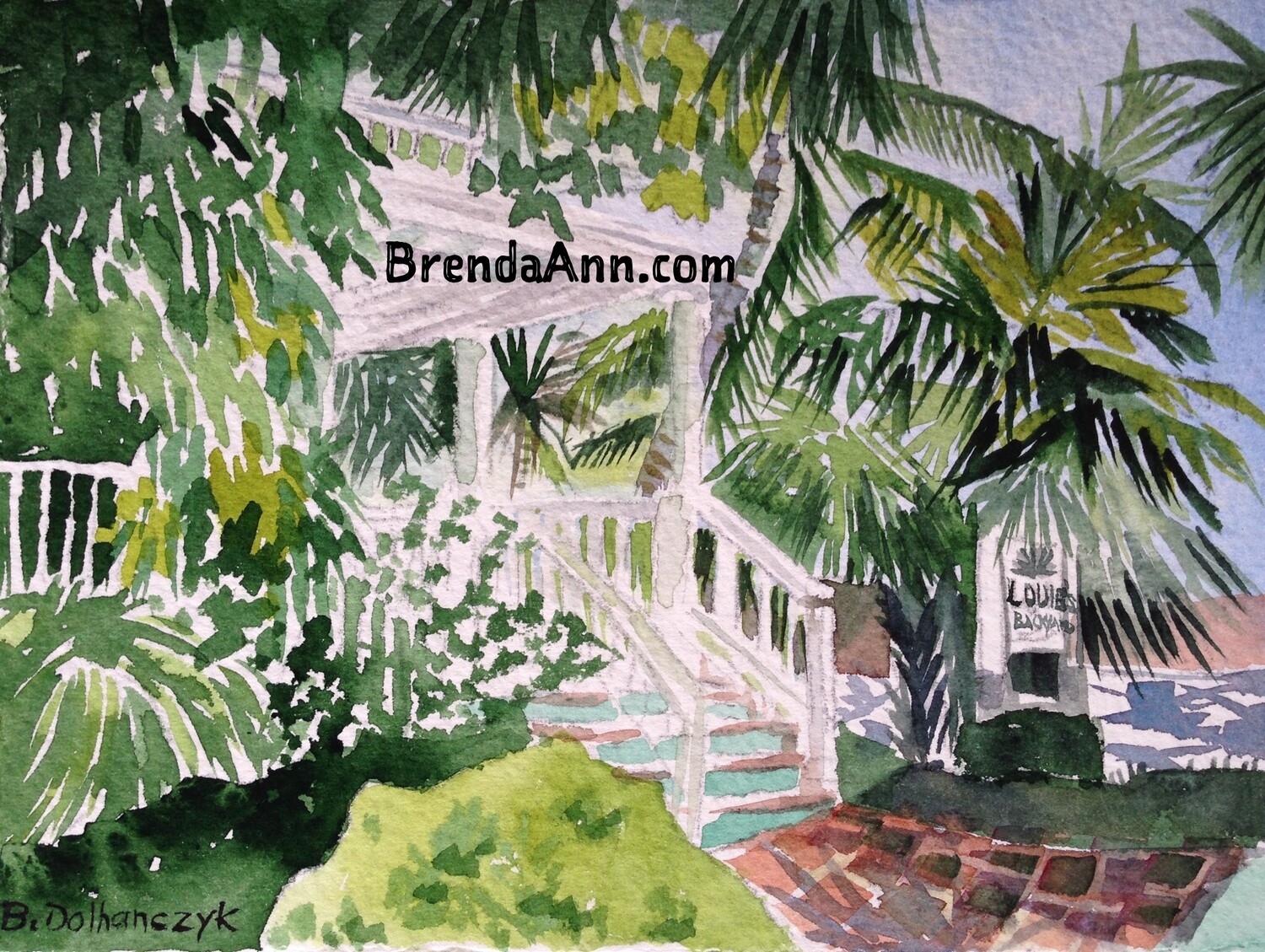 Louie's Backyard (White) in Key West, FL - Hand Signed Archival Watercolor Print