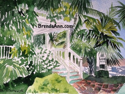 Key West Tropical Art - Louie&#39;s Backyard Restaurant Watercolor Print
