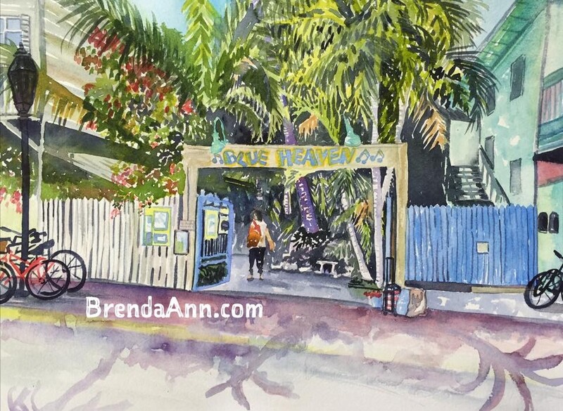 Key West Wall Art Watercolor Print of Blue Heaven Restaurant and Bar Florida Keys Home Decor Watercolor Print of Blue Heaven Restaurant