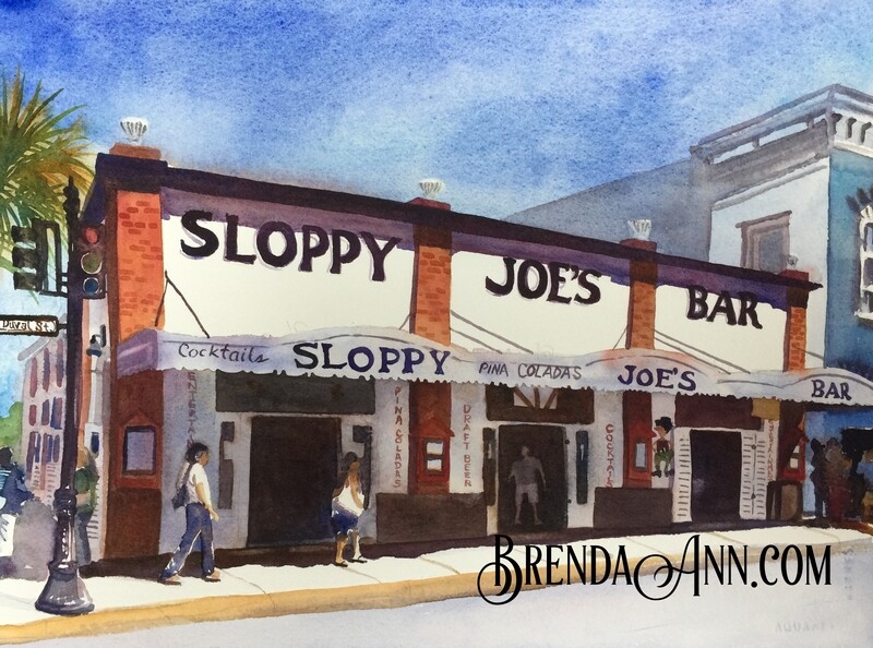 Key West Tropical Art - Sloppy Joe's Bar Watercolor Print