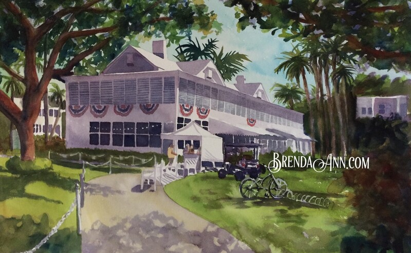 Key West Tropical Art - Harry S. Truman Little White House Watercolor Print