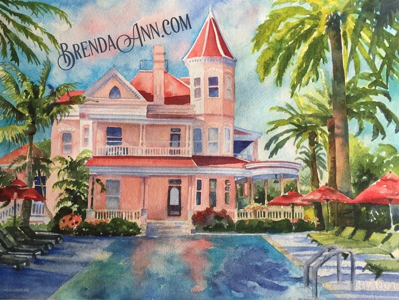 Key West Tropical Art - The Southernmost House Hotel Watercolor Print
